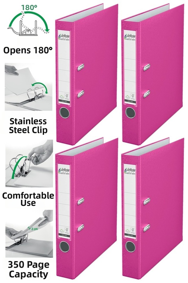 Office Folder Pink Narrow 4 Pieces Plastic Narrow Pink Folder with Ring Stainless Steel Clip Office Office Supplies