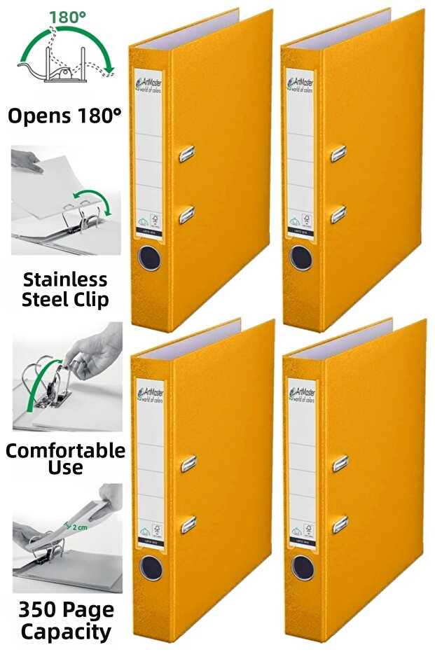 Office Folder Yellow Narrow 4 Pieces Plastic Narrow Yellow Folder with Ring Stainless Steel Clip Office Office Supplies