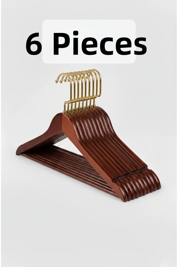 6 Pieces Wooden Clothes Hangers Walnut Hanger with Gold Hooks