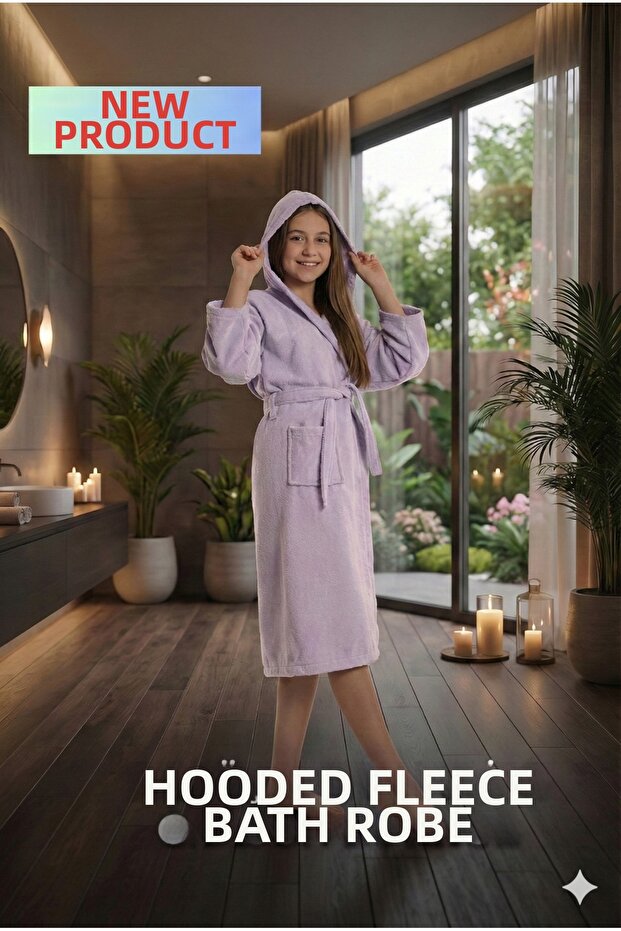 Hooded Young Waiter Unisex Velvet Cotton Bathrobe with Pockets