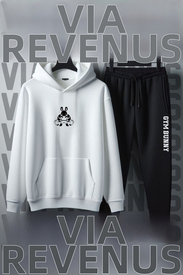 Gym Bunny Printed Unisex Wide Fit Soft Fabric Hooded Tracksuit Set