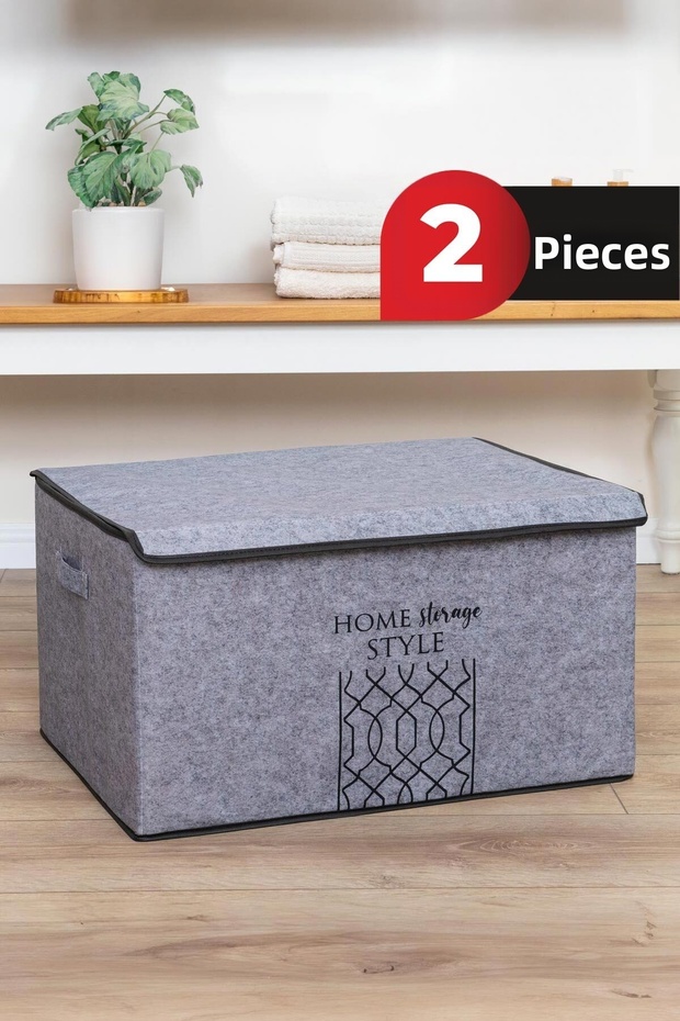 قطعتان من صندوق تنظيم الأغراض بغطاء من اللباد باللون الرمادي 57x41x31