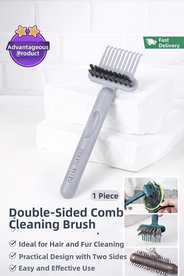 Dual-Purpose Comb Cleaning Brush and Bristle Cleaning Rake Brush
