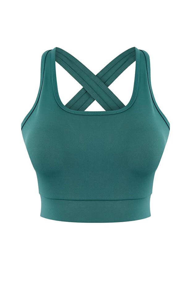 Zümrüt Yeşili Destekli/Şekillendirici Sırt Detaylı Kalın Askılı Örme Spor Sütyeni TWOSS22SS0040 - 5