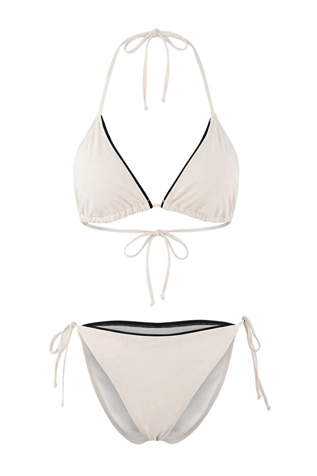 Ekru Renk Bloklu Üçgen Normal Bel Kaplı Regular Bikini Takımı TBESS26BT00022 - 5
