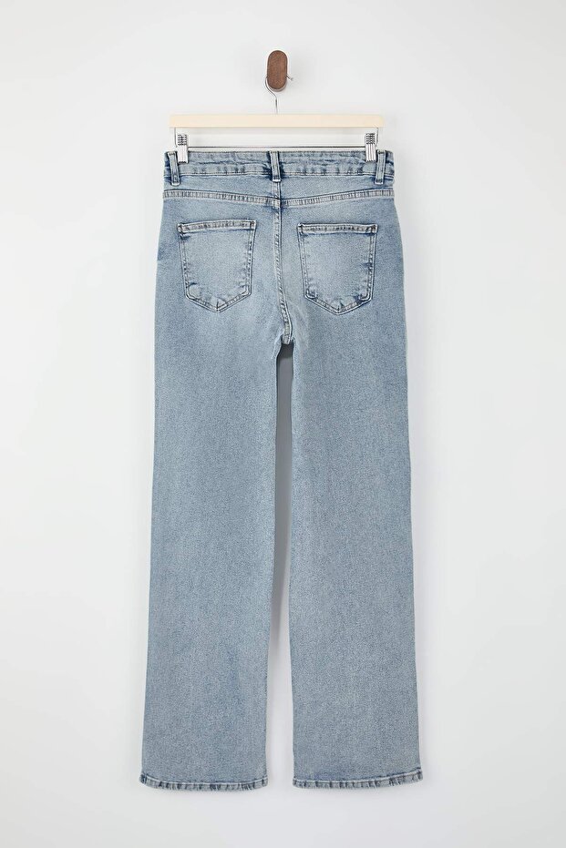 Mavi Yüksek Bel Straight Az Esnek Düz Kesim Jeans TWOSS26JE00100 - 6
