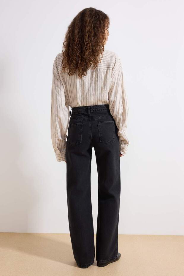 Siyah Yüksek Bel Wide Leg Smoke Geniş Paça %100 Pamuk Non-Stretch Jeans TWOSS23JE00068 - 8