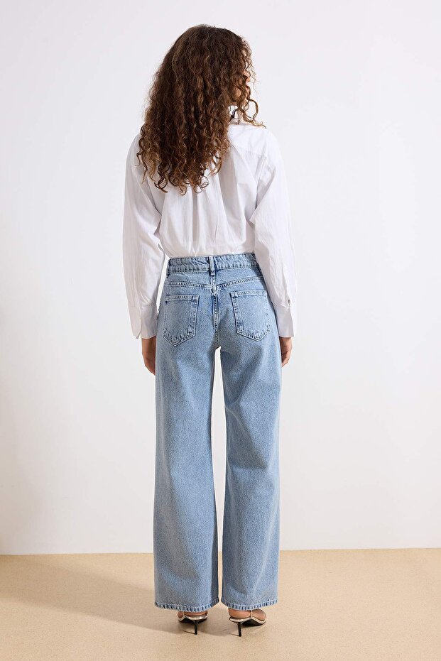 Mavi Taşlı Aksesuar Detaylı Yüksek Bel Wide Leg Jeans TWOSS23JE00204 - 5