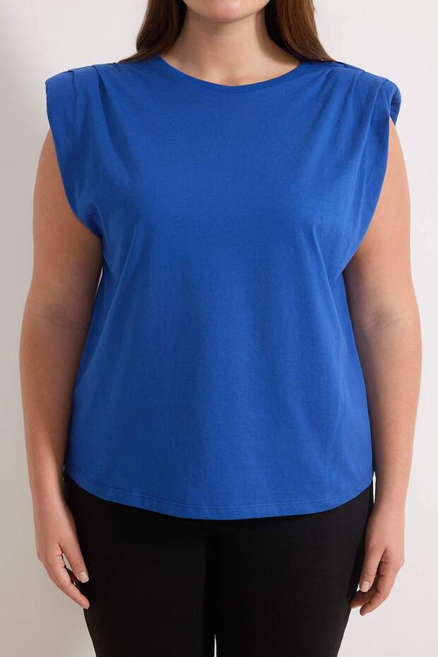 Saks Bisiklet Yaka Basic %100 Pamuk Örme Büyük Beden Bluz TBBSS23AF00053 - 3