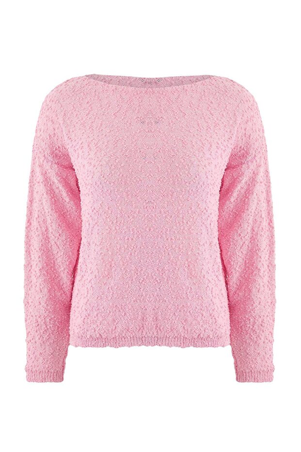 Pembe Dokulu Kayık Yaka Triko Kazak TWOSS26KZ00007 - 9
