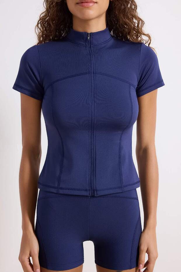 Lacivert Dalgıç/Scuba Kumaş Reflektör Baskı ve Fermuar Detaylı Örme Spor Ceket THMSS26SK00003 - 3