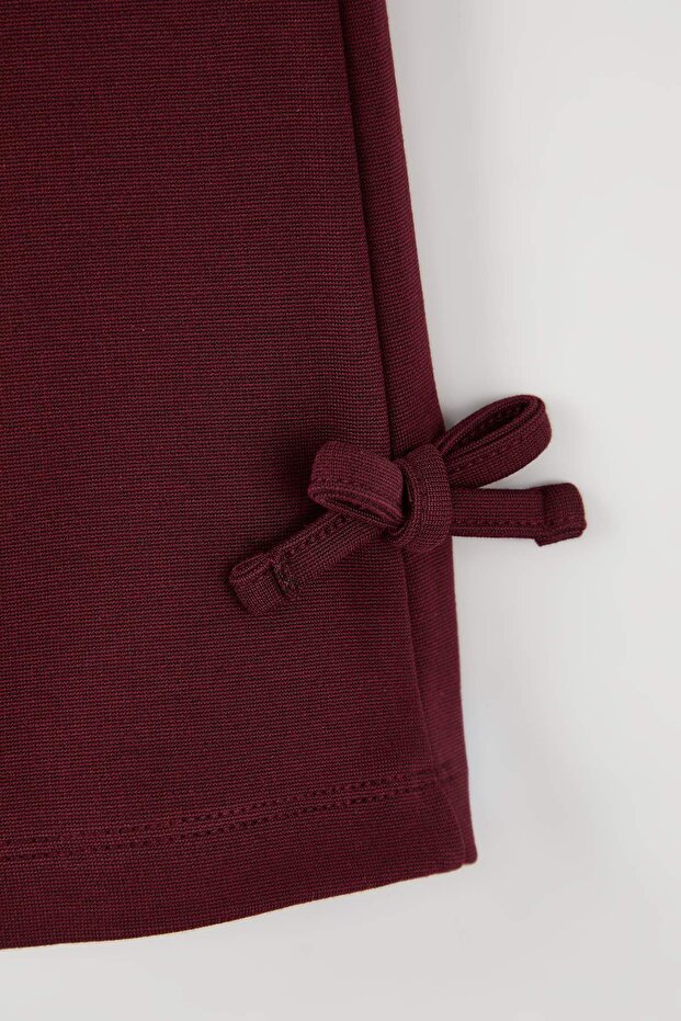 Bordo Kız Çocuk Kurdaleli Düz Örme Pantolon TKDSS26PL00003 - 4