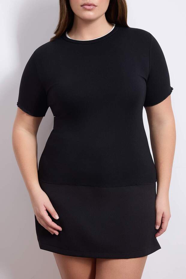 Wardrobe Essentials Siyah Yakası Biye Detaylı Yumuşak Tuşeli Örme Büyük Beden Bluz TBBSS26AF00025 - 3
