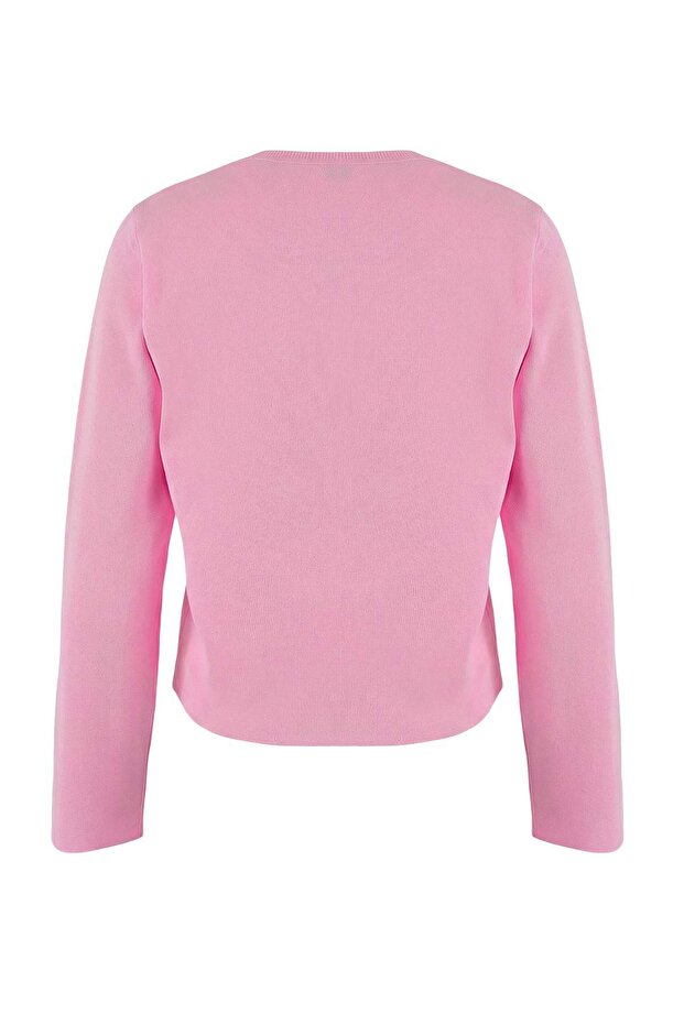 Pembe Kabarık Çizgi Detaylı Hırka-Bluz Triko Hırka TWOSS26HI00002 - 7