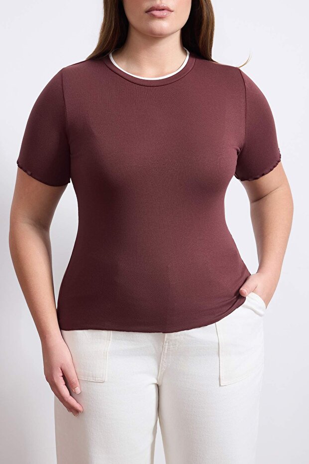 Wardrobe Essentials Kahverengi Yakası Biye Detaylı Yumuşak Tuşeli Örme Bluz TBBSS26AF00025 - 3