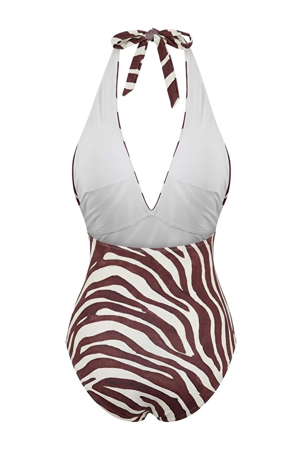 Zebra Desenli Derin V Yaka Kaplı Regular Mayo TBESS26MA00043 - 8