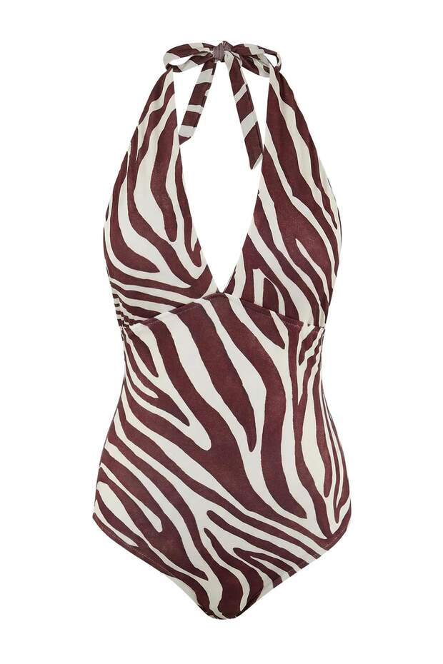 Zebra Desenli Derin V Yaka Kaplı Regular Mayo TBESS26MA00043 - 7