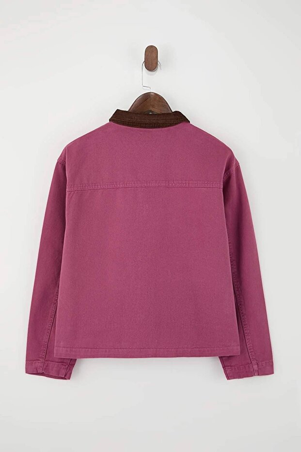 Pembe Fitilli Kadife Yaka Detaylı Denim Gömlek Ceket TWOAW26CE00004 - 6