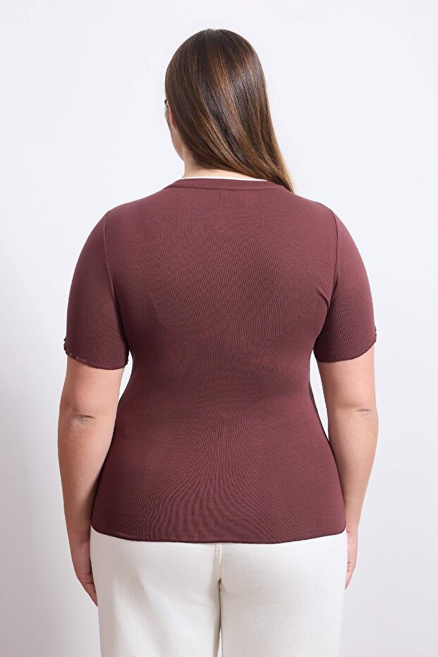 Wardrobe Essentials Kahverengi Yakası Biye Detaylı Yumuşak Tuşeli Örme Bluz TBBSS26AF00025 - 5