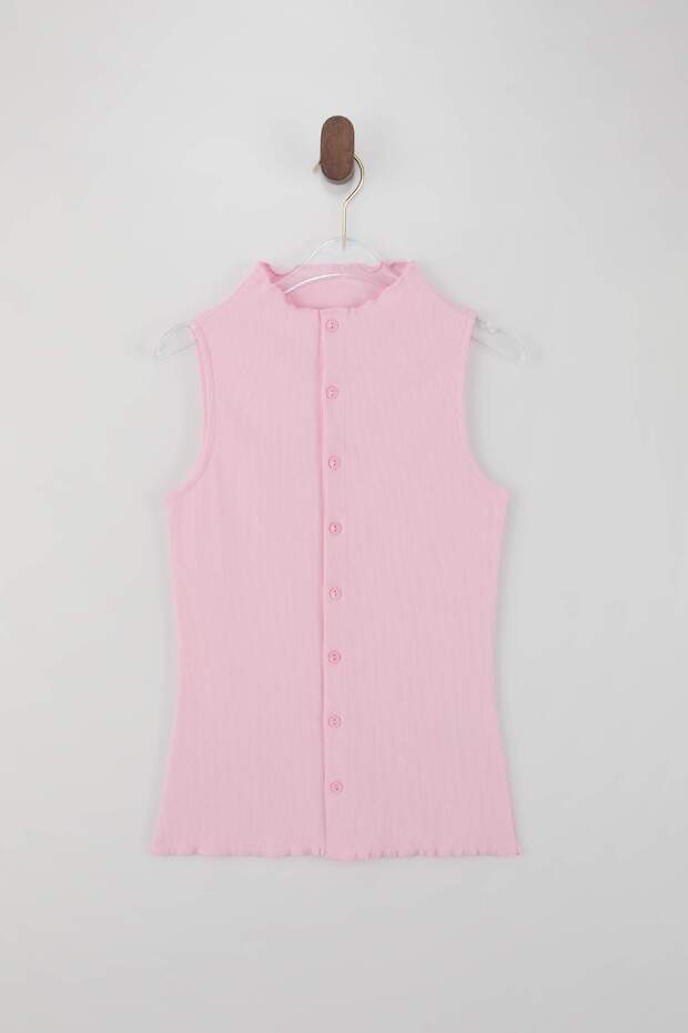 Wardrobe Essentials-Açık Pembe Fitted Düğmeli Volanlı/Fırfırlı Esnek Örme Bluz TWOSS26BZ00171 - 5