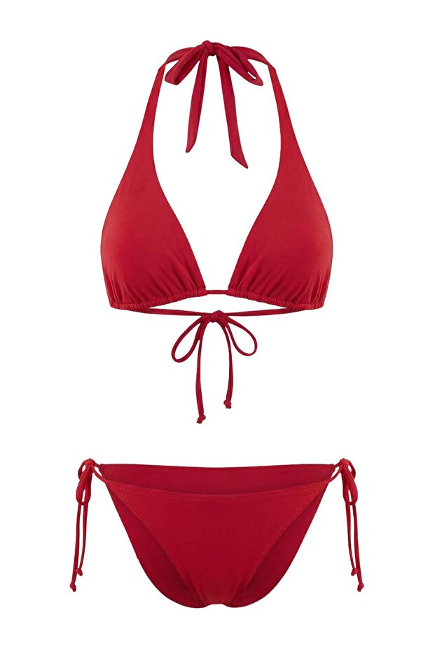 Kırmızı Üçgen Kaplı Normal Bel Regular Basic Bikini Takımı TBESS26BT00015 - 5