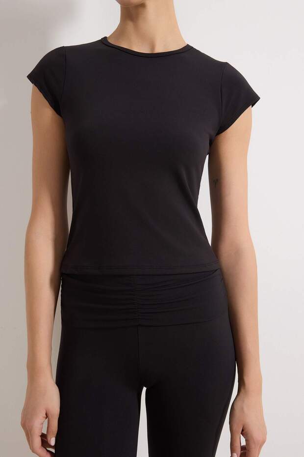 Siyah Soft Fırçalı Kumaş Örme Spor T-Shirt THMSS26TS00004 - 3