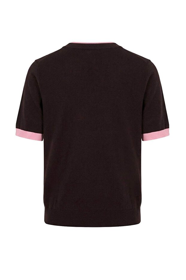 Wardrobe Essentials Kahverengi Premium İplik Renk Bloklu Bisiklet Yaka Triko Bluz TWOSS26BZ00133 - 6