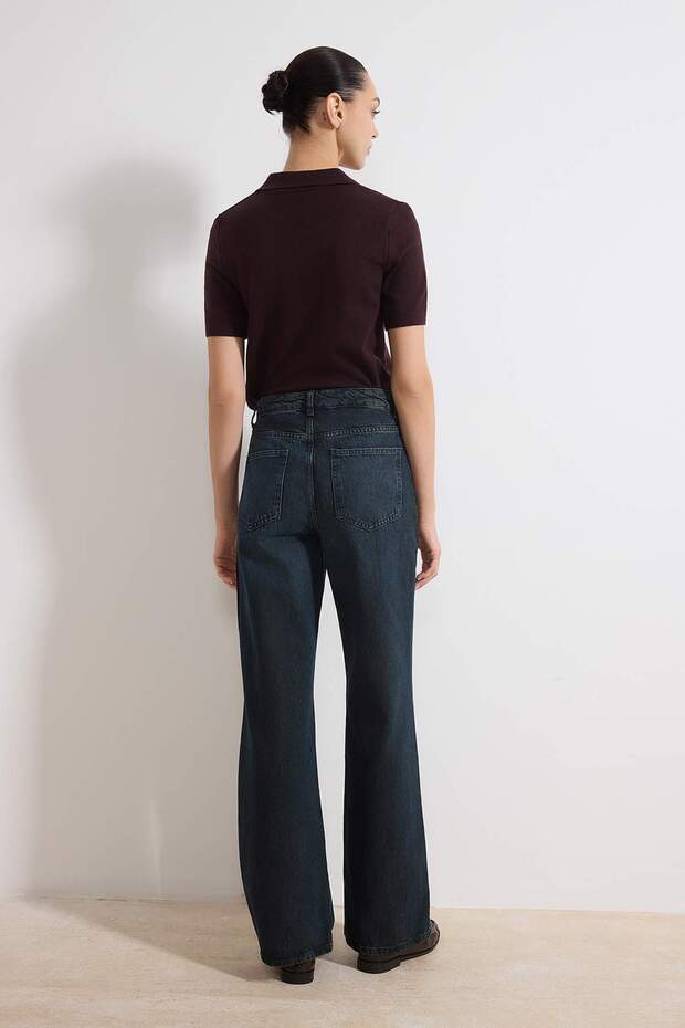 Koyu Mavi Yüksek Bel Wide Leg Jeans TWOAW26JE00228 - 4