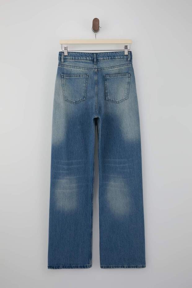 Mavi DÖKÜMLÜ Yüksek Bel %100 Pamuk Wide Leg Jeans TWOSS26JE00115 - 6