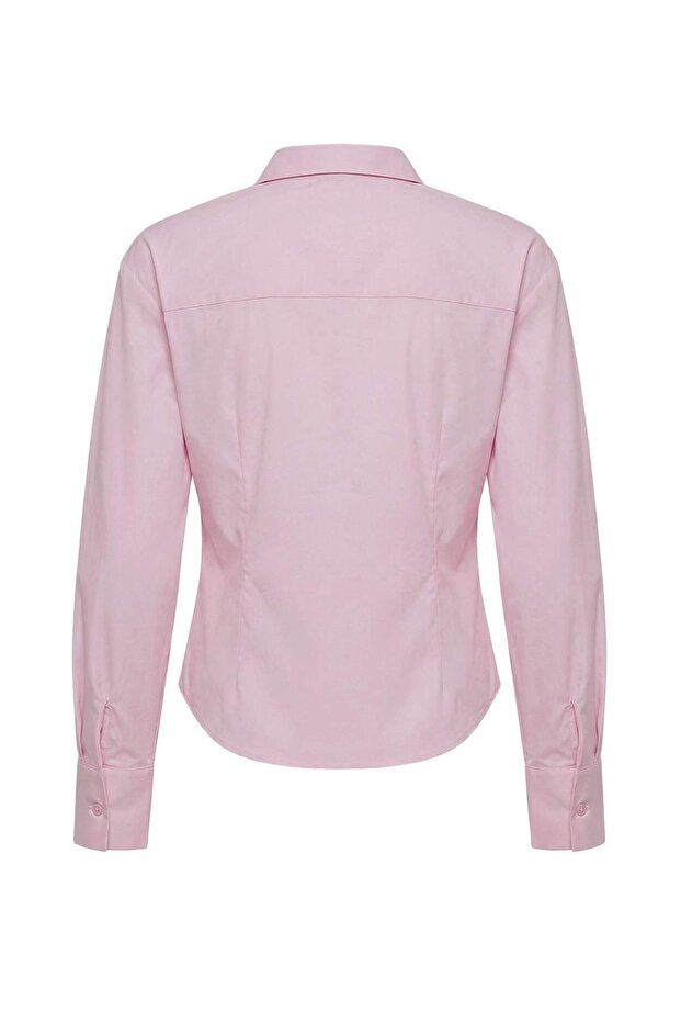 Trendyolmilla Wardrobe Essentials – Pembe Cep Detaylı Vücuda Oturan Dokuma Gömlek | TWOSS26GO00019 - 6