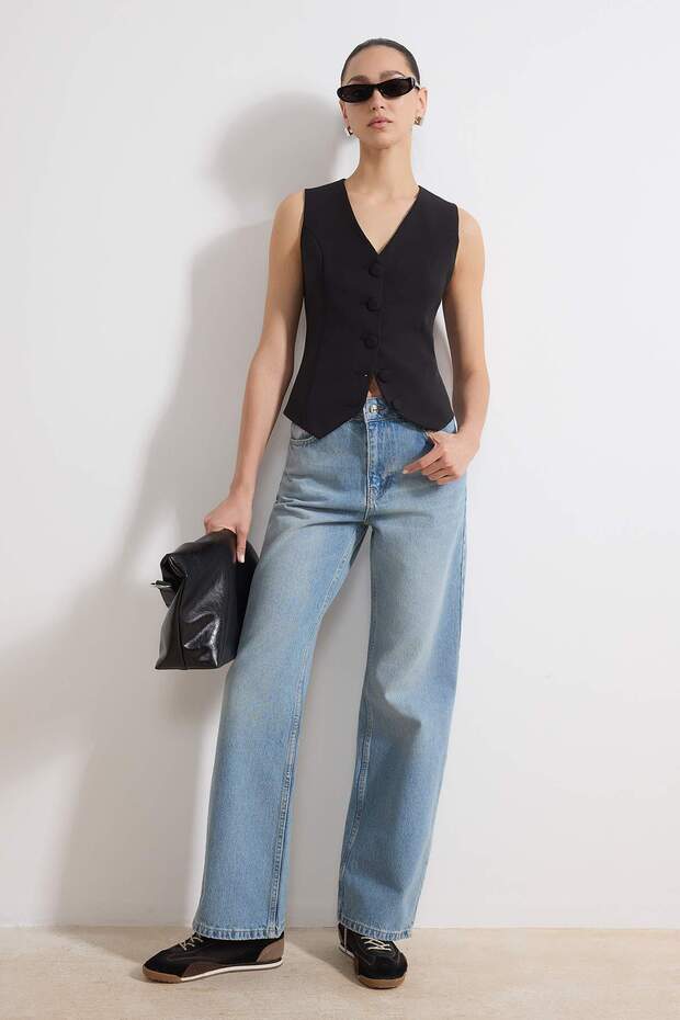 Açık Mavi-6001 Yüksek Bel Wide Leg Jeans TWOAW25JE00101 - 1