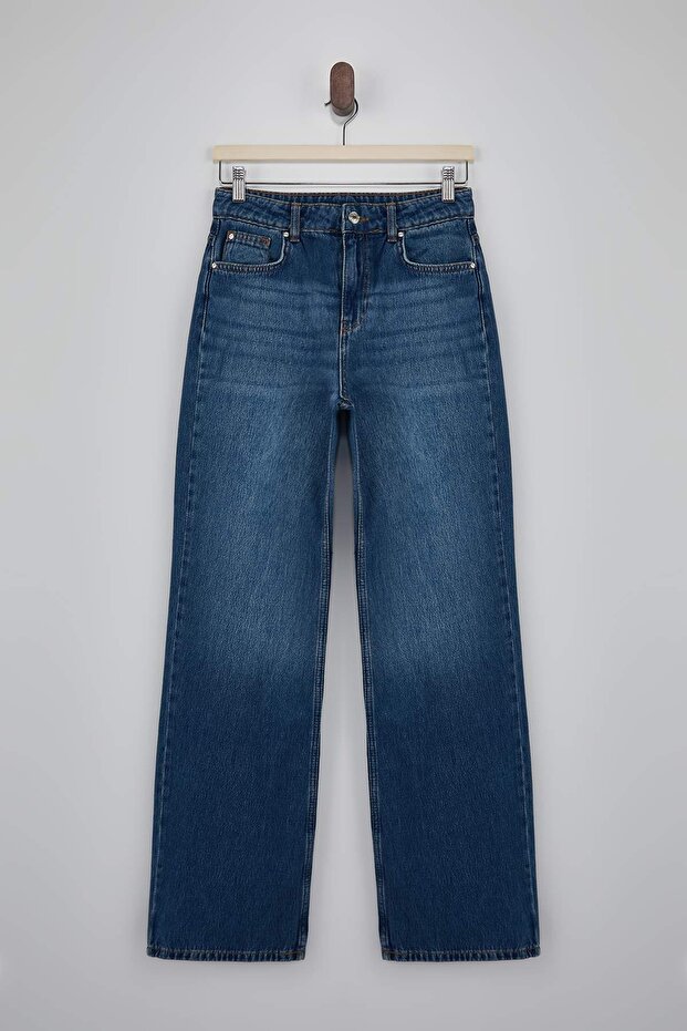 Mavi DÖKÜMLÜ Yüksek Bel %100 Pamuk Wide Leg Jeans TWOSS26JE00114 - 5