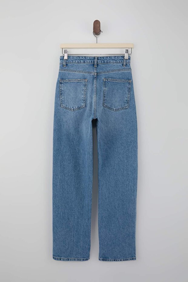 Mavi Yüksek Bel Az Esnek Straight Düz Kesim Jeans TWOSS26JE00099 - 6