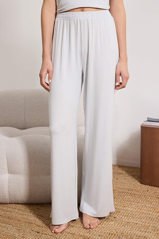 Açık Mavi 3'lü Dantelli Viskon Örme Pijama Takımı THMSS26PT00056 - 3
