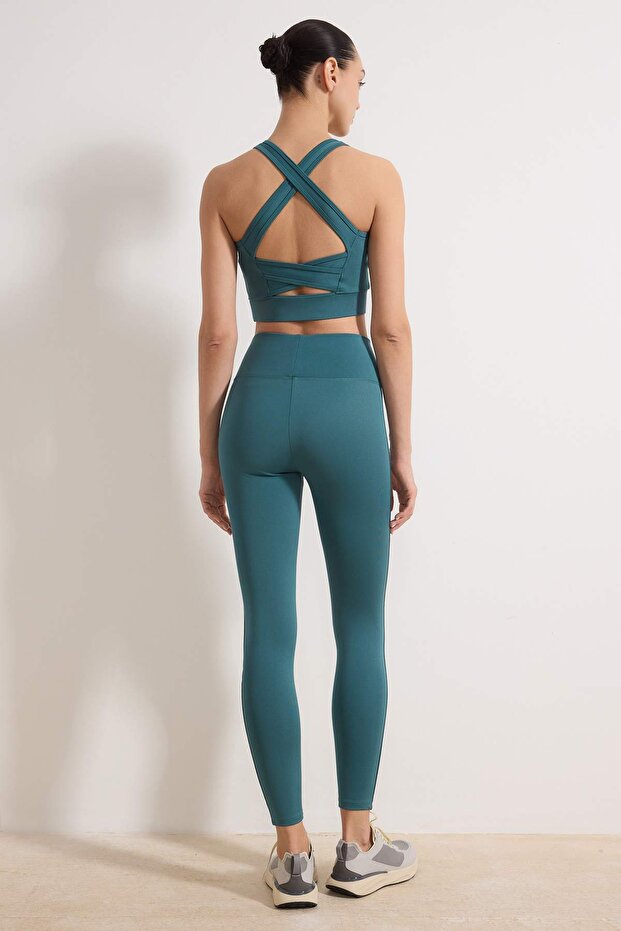 Zümrüt Yeşili Geniş Bel Lastikli Ekstra Toparlayıcı Tam Boy Örme Spor Tayt TWOAW21TA0029 - 5