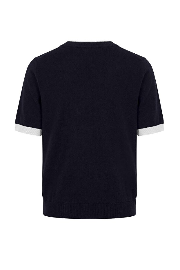 Wardrobe Essentials Lacivert Premium İplik Renk Bloklu Bisiklet Yaka Triko Bluz TWOSS26BZ00133 - 6