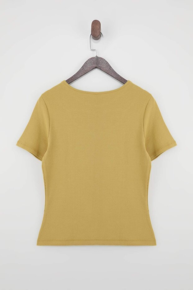 Yağ Yeşil Fitted/Vücuda Oturan Fitiili Cut-Out Detaylı Crop Örme Bluz TBBSS22AF00020 - 5