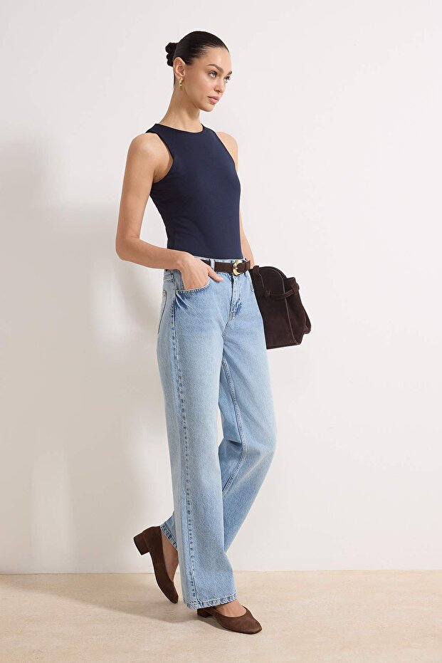 Açık Mavi-6001 Yüksek Bel Wide Leg Jeans TWOAW24JE00089 - 2