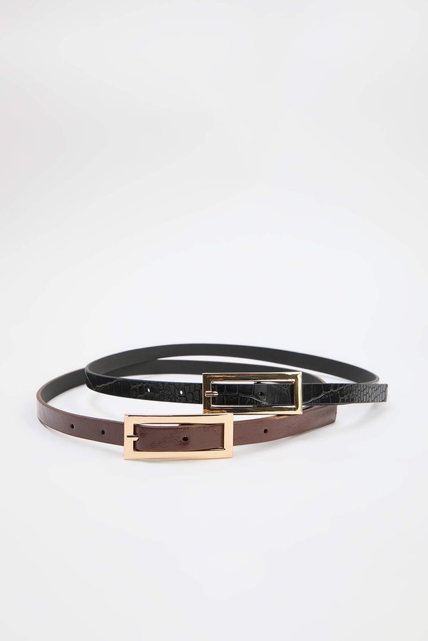 Black-Light Brown 2-Piece Women's Belt Twoaw26Ke00031