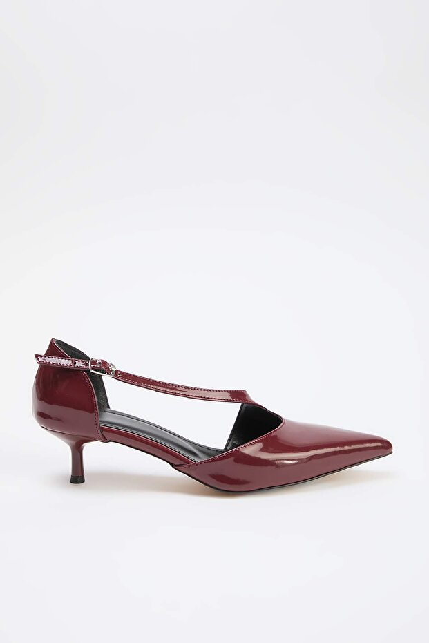Bordo Rugan 4 cm  Kadın Klasik Topuklu Ayakkabı TAKSS26TO00023 - 5