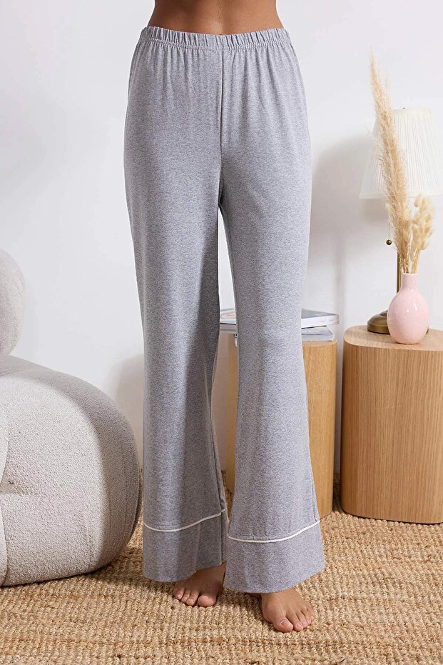 Gri Melanj Biyeli Cep Detaylı Viskon Örme Pijama Takımı THMSS26PT00047 - 3