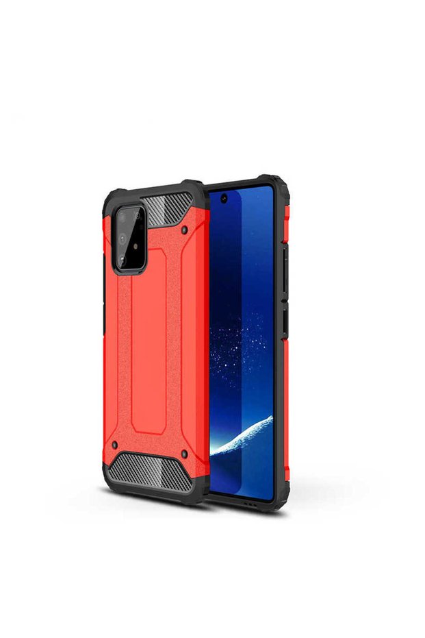 Galaxy A91-S10 Lite Compatible Case Double Layer Protective Crash Military Tank Case - Red