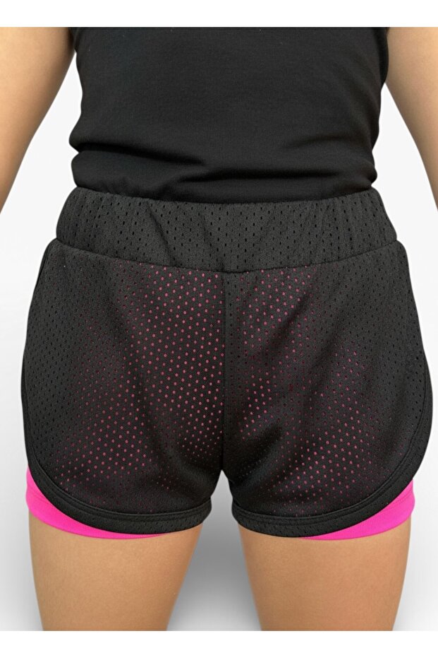 Fileli Çift Kat Şort Pembe - 3