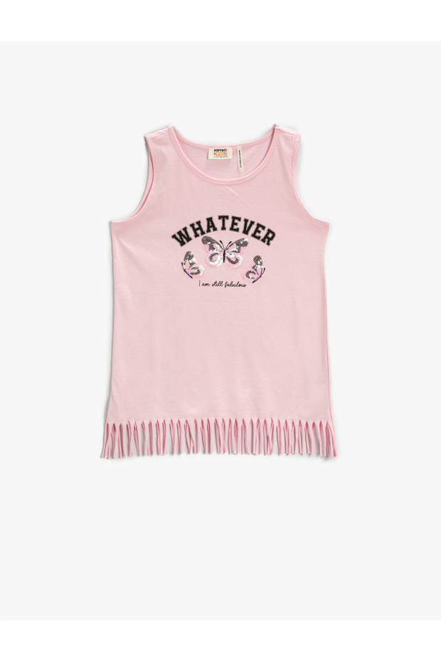 Tasseled Undershirt Printed Sequined Sequined Crew Neck Cotton