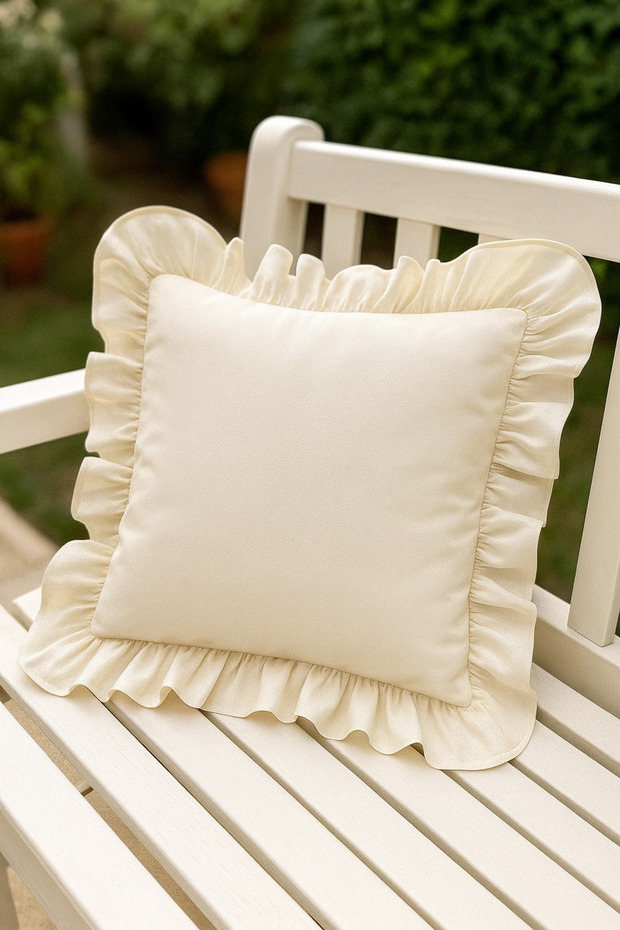 100% Raw Cotton Linen Ruffle Throw Pillow Cover 43X43 cm