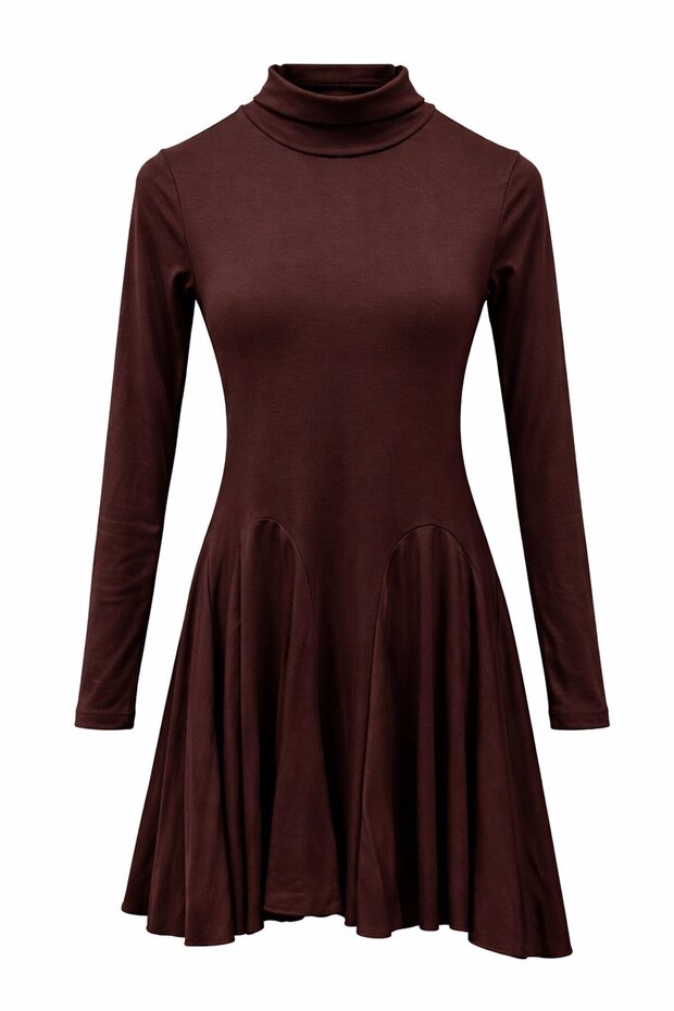 Acı Kahve Dik Yaka Mini Elbise - 2