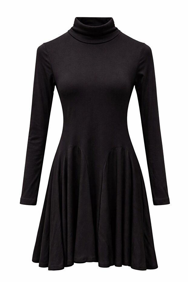 Siyah Dik Yaka Mini Elbise - 2