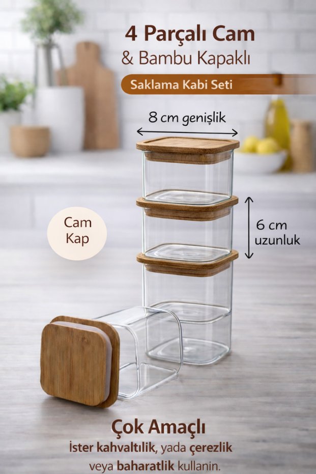 4-Piece Bamboo Vacuum Square Lid Glass Breakfast Multi-Purpose Borosilicate Glass Snack Bowl