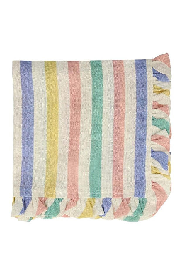 - Multi Stripe Ruffle Napkins - Multi-Stripe Ruffle Fabric Napkins - 4-Piece