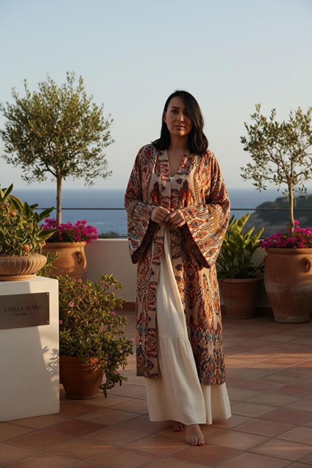 Bağdat Baskılı Boho Stil Kimono - 1